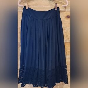 Express Black Pleated Lace-Hem Skirt